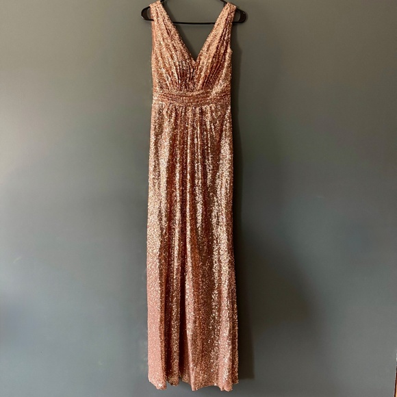 Revelry Sequin V-Neck Dress with Built in Cups | Style 2418-R - Picture 2 of 9